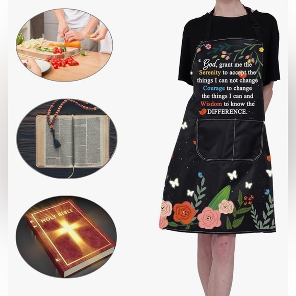 2/$25 BNWT Serenity Prayer Apron Religious Gift Cooking Apron w Pocket Colourful - Picture 7 of 11